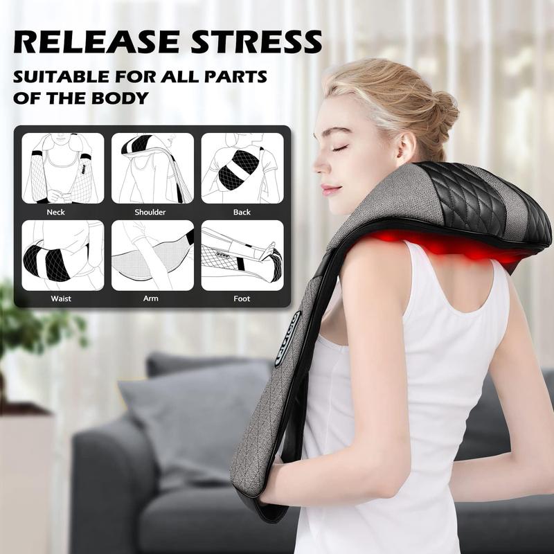 Electric Neck Back Massager 3D Kneading with Heat For Shoulder, Lower Back, Foot, Leg Muscles Pain Relief Relax in Car Office and Home