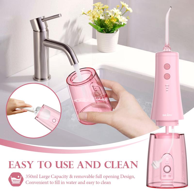 SEJOY Oral Water Flosser Special with 3 Modes 6 Jet Tips, USB Rechargeable Cordless Picks for Teeth Cleaning, Super Portable