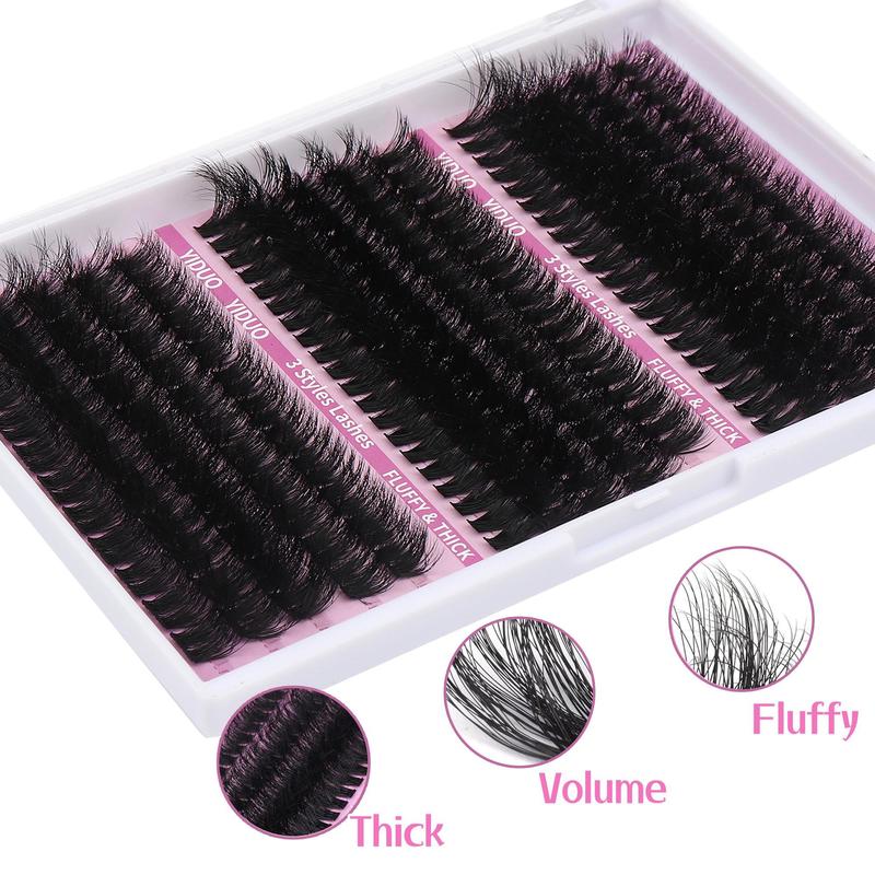 Christmas Fluffy Eyelashes Extension Kit, 60D & 80D & Thick Volume Lash Clusters Kit DIY Lash Extension Kit D Curl Volume Eyelash Extensions Individual Lashes Kit with Lash Bond and Seal, Tweezers, Fall Gift, Boyfriend Gift, Christmas Gift