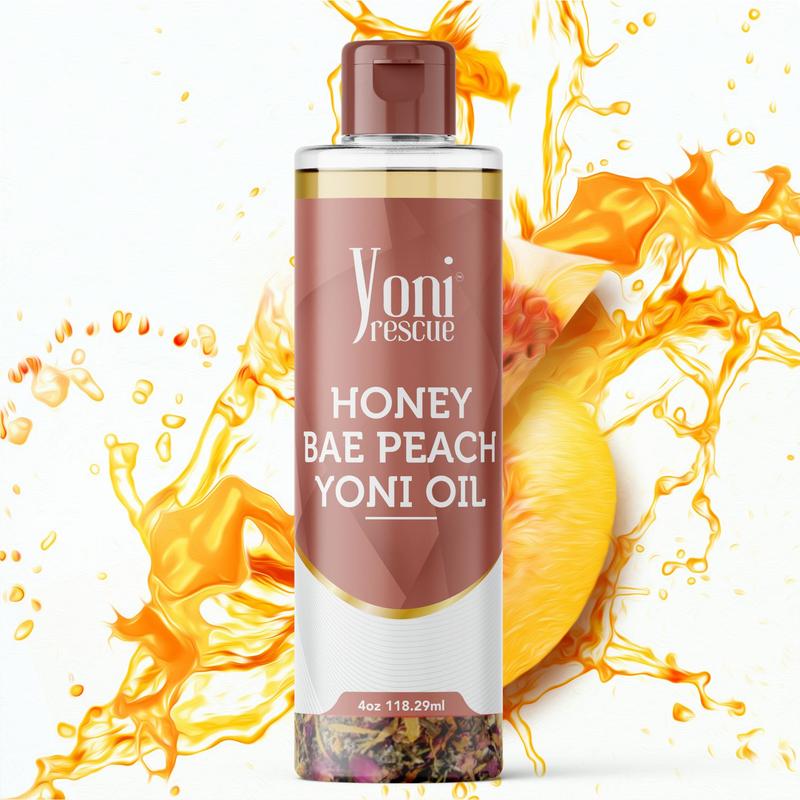 Honey Bae Peach Yoni Oil, 4oz, with Apricot, Jojoba, Avocado Oils & Vitamin E Oil, Fast-Absorbing, Nourishes and Hydrates Skin, Skin Repair, Body Care, Ideal for All Skin Types, Peach & Honey Scented Fragrance Moisturizer, by Yoni Rescue