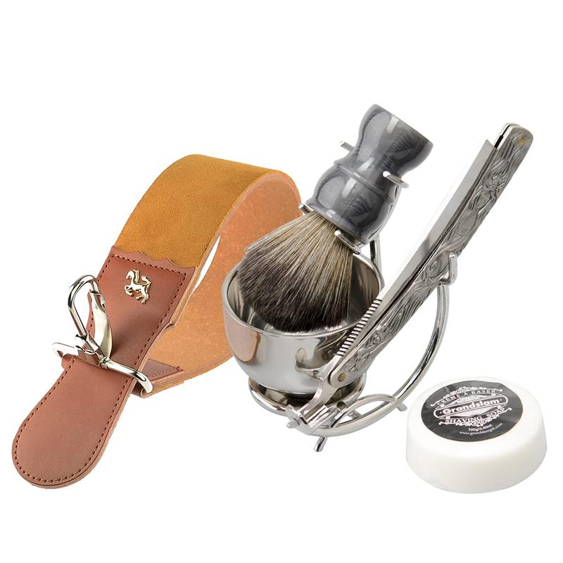 Shaving Straight Razor Kit, Steel Cutthroat Straight Razor With Leather Strop, Shaving Brush, Stainless Steel Shaving Bowl and Stand, Shaving Soap, Gift for Men