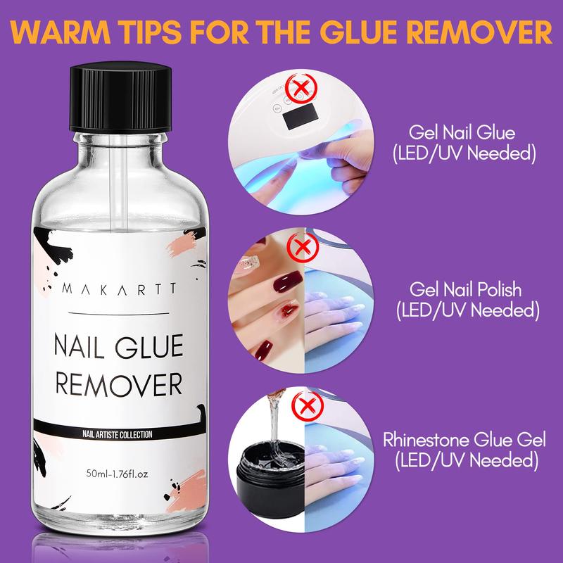 Makartt Nail Glue Remover for Acrylic Nails Press on Nails, 50ML Debonder, Nail Tips Fake Nail Adhessive Remover without Acetone, Can't Remove Gel Nail Polish sallys nailglue Brush Nail Care Uv Manicure