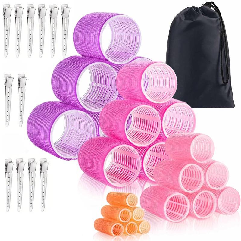 Self Grip Hair Rollers & Hair Clip Set, 35pcs set Hair Curler with Storage Bag, Professional Hair Styling Tools for Women & Girls, Hairdressing Accessories