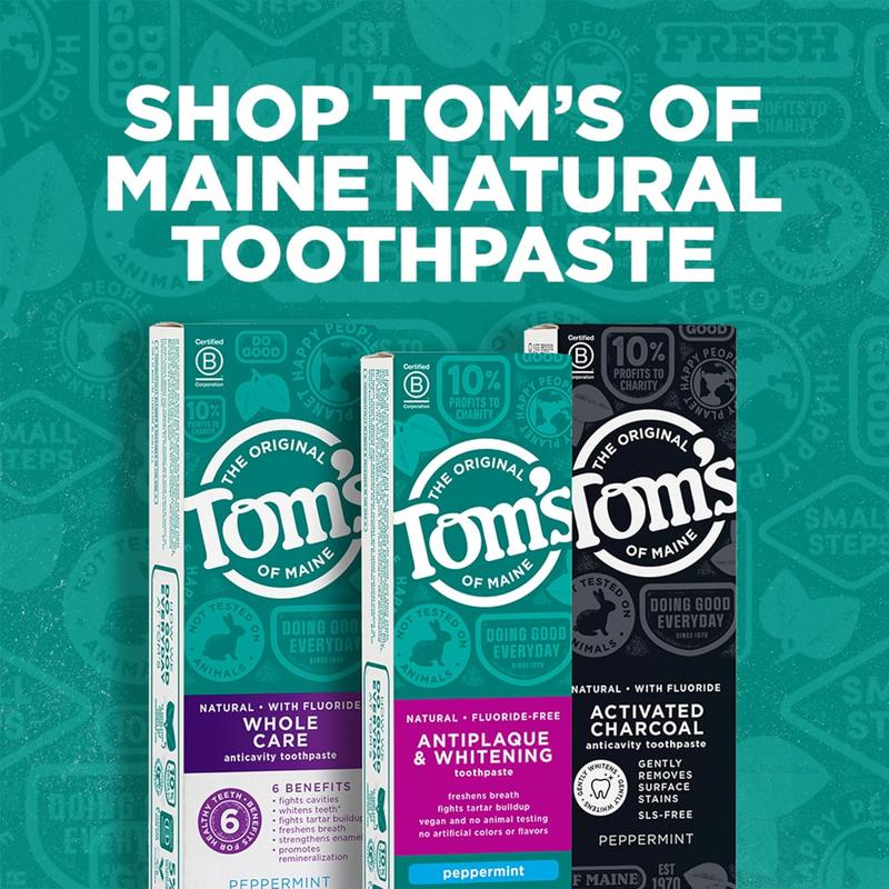 Tom's of Maine Fluoride-Free Antiplaque & Natural Toothpaste, Peppermint, 5.5 oz. (Pack of 2), dr bronners peppermint Oral