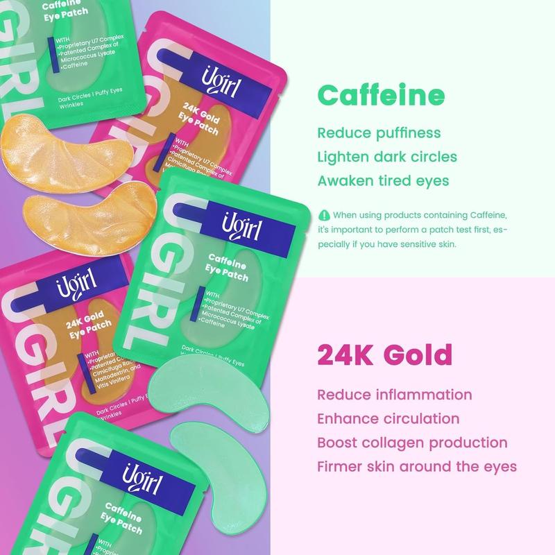 Ugirl Under Eye Patches (40 Pairs) Golden Eye Mask for Puffy Eyes & Wrinkles, Caffeine Eye Gel Mask for Dark Circles