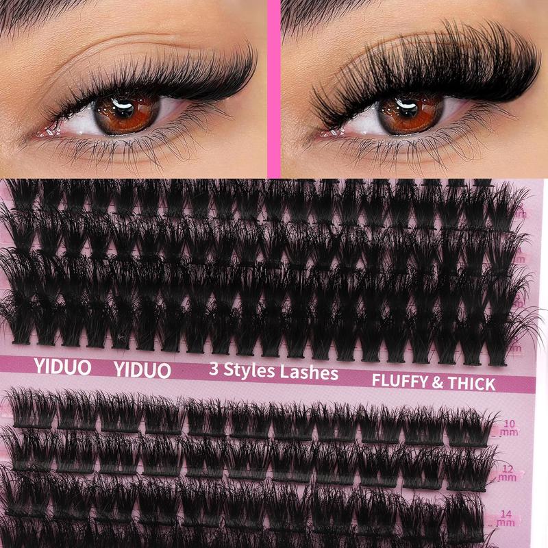 Christmas Fluffy Eyelashes Extension Kit, 60D & 80D & Thick Volume Lash Clusters Kit DIY Lash Extension Kit D Curl Volume Eyelash Extensions Individual Lashes Kit with Lash Bond and Seal, Tweezers, Fall Gift, Boyfriend Gift, Christmas Gift