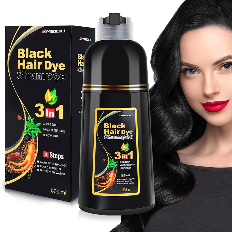 MEIDU 3 in 1 Hair Dye Shampoo,Can cover gray hairs,Herbal Ingredients,Contains Ginseng Extract,Natural Haircoloring,  black hairdye, Salon