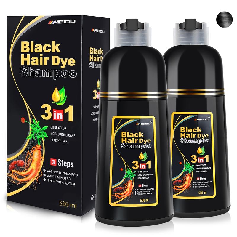 MEIDU 3 in 1 Hair Dye Shampoo,Can cover gray hairs,Herbal Ingredients,Contains Ginseng Extract,Natural Haircoloring,  black hairdye, Salon