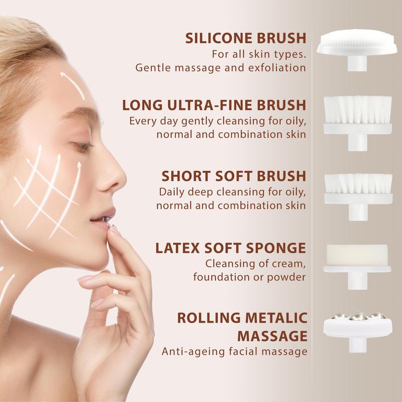 Face Scrubber | Facial Cleansing Brush Exfoliator Skin Care Products Beauty Products Powered Electric Wash Exfoliating Spin Cleanser Cleaning Scrub Including 7 Heads (Onyx)