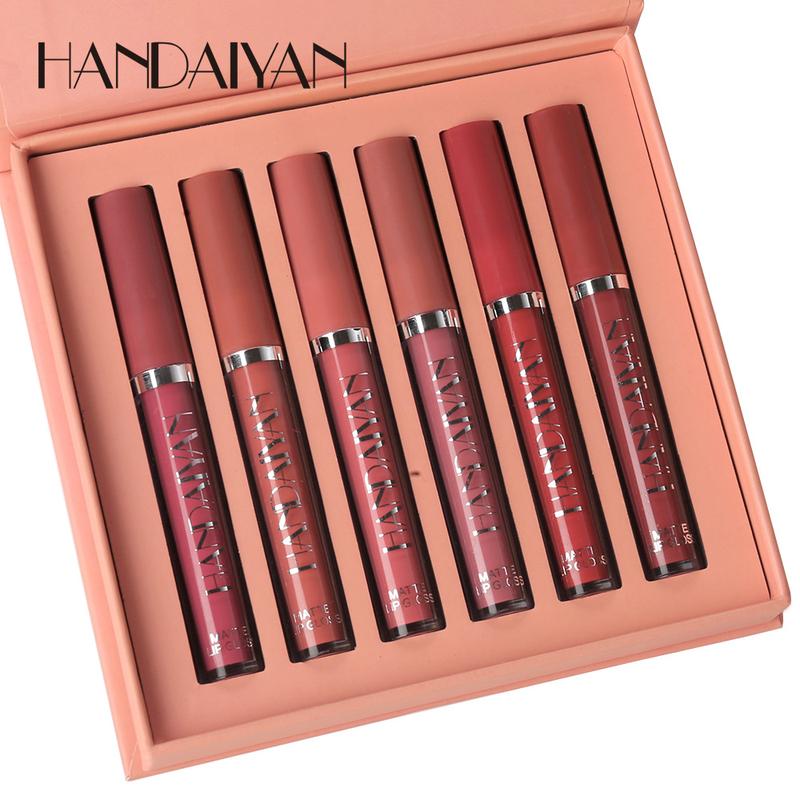 HANDAIYAN 6 Counts Matte Liquid Lipstick Set Lip Stain Makeup, Long Lasting High Pigmented Nude Waterproof Non-Stick Cup Lip Gloss Kit for Girls Women Make up Gift Set