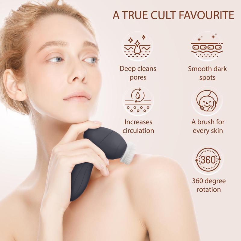 Face Scrubber | Facial Cleansing Brush Exfoliator Skin Care Products Beauty Products Powered Electric Wash Exfoliating Spin Cleanser Cleaning Scrub Including 7 Heads (Onyx)