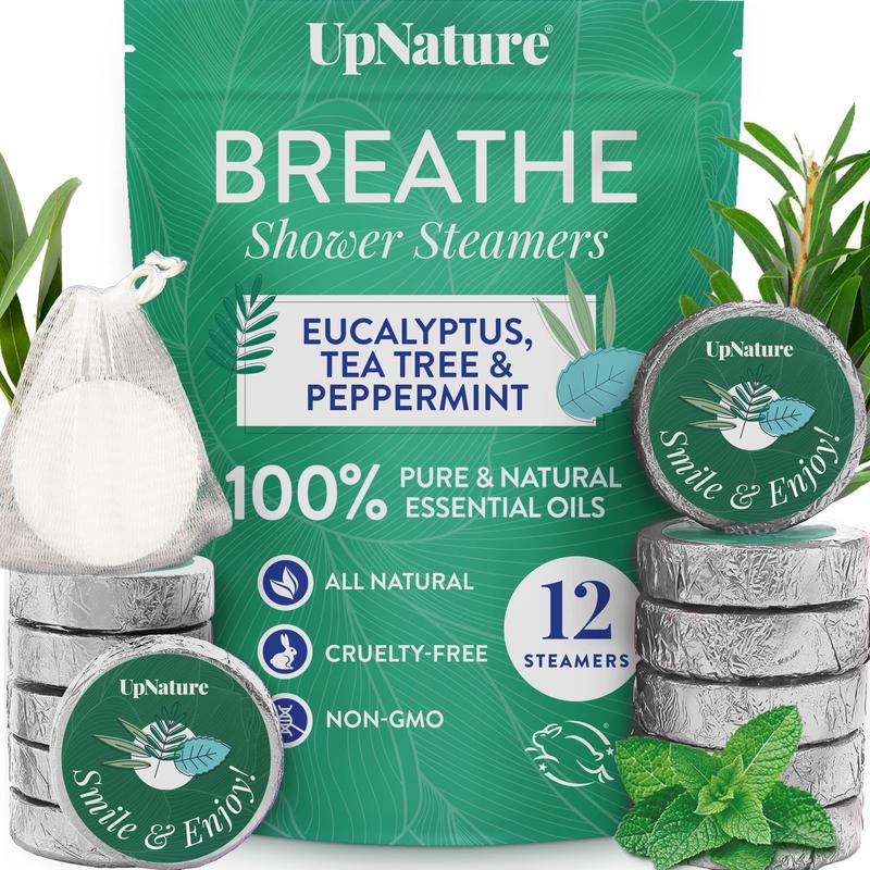 UpNature Shower Steamers Aromatherapy, Breathe 12pcs - Eucalyptus Shower Steamer with 100% Pure Natural Eucalyptus, Tea Tree & Peppermint Essential Oil Vapor Shower Tablets