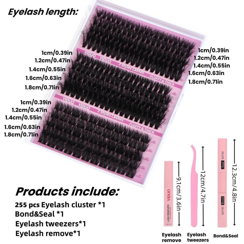 Christmas Fluffy Eyelashes Extension Kit, 60D & 80D & Thick Volume Lash Clusters Kit DIY Lash Extension Kit D Curl Volume Eyelash Extensions Individual Lashes Kit with Lash Bond and Seal, Tweezers, Fall Gift, Boyfriend Gift, Christmas Gift