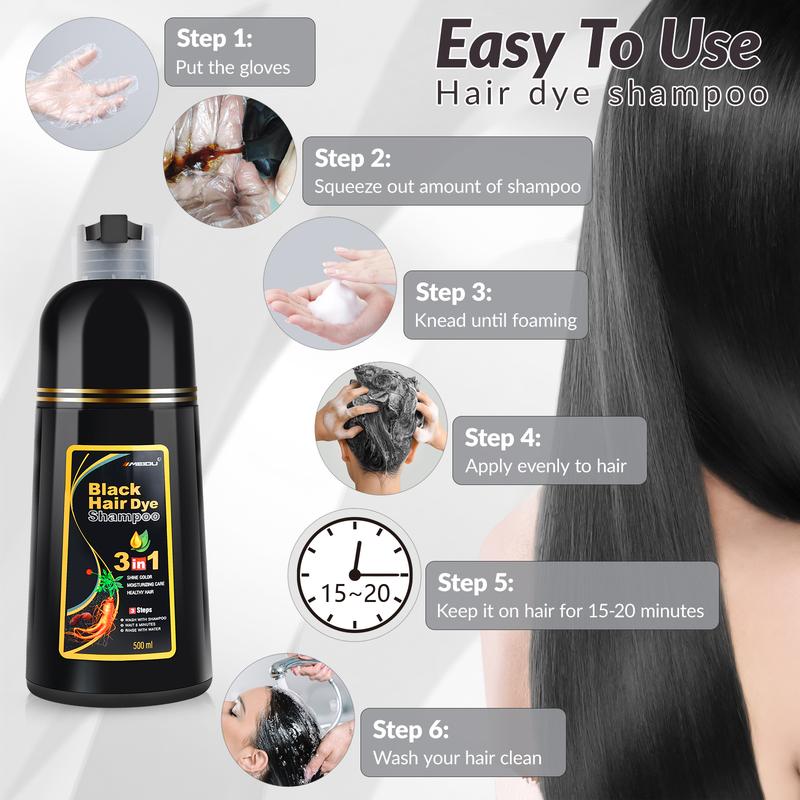 MEIDU 3 in 1 Hair Dye Shampoo,Can cover gray hairs,Herbal Ingredients,Contains Ginseng Extract,Natural Haircoloring,  black hairdye, Salon