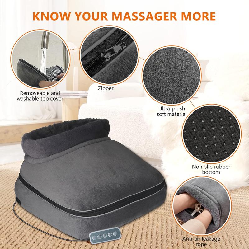 Shiatsu Foot Massager Machine, 2-in-1 Foot and Back Massager with Heat, Kneading Foot Massager with 3 Adjustable Heating Levels, 15 20 30 Mins Auto Shut-Off Foot Warmer for Home Office (Gray)