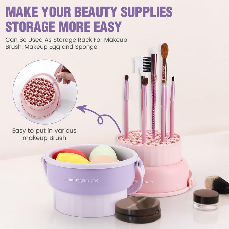 Makeup Brush Cleaner Mat 3 in 1 Silicone Makeup Brush Cleaner Bowl Cosmetic Brushes Cleaning Tool Organizer for Storage and Air Dry (Pink) Cleansing