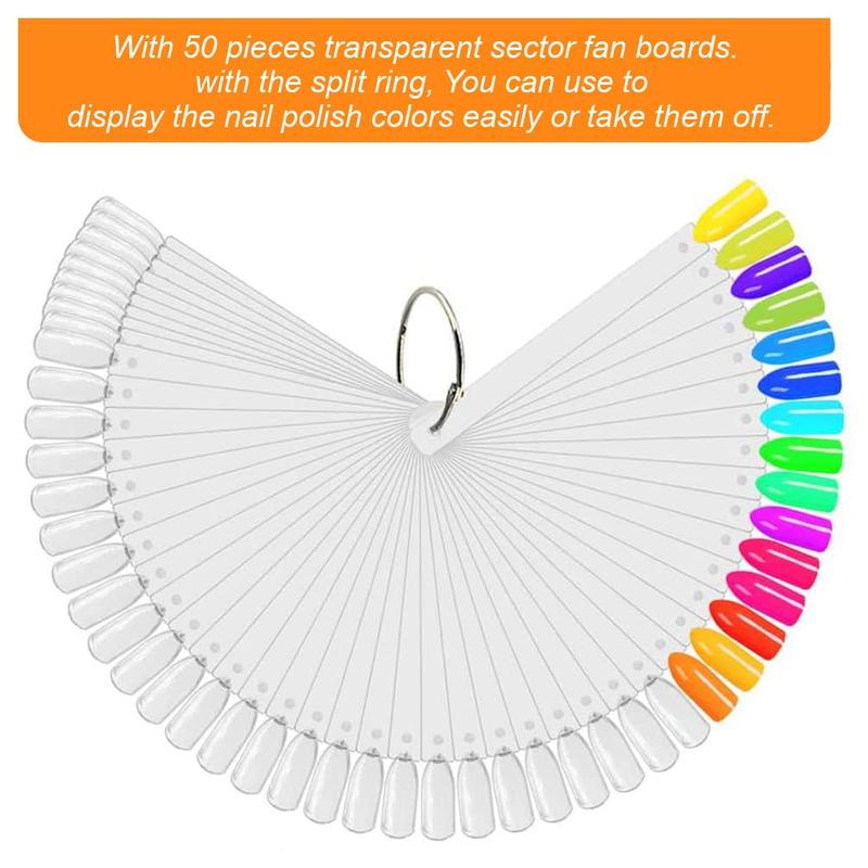 50 Pcs Nail Swatch Sticks with Ring and Numbered Tips - Clear Fan-shaped Display for Nail Art Polish Practice