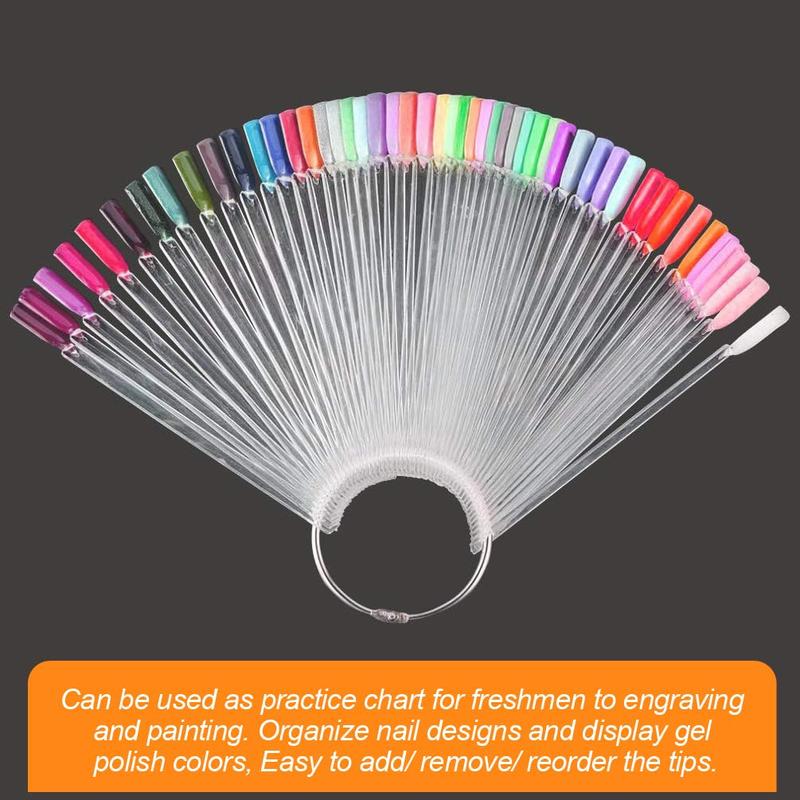 50 Pcs Nail Swatch Sticks with Ring and Numbered Tips - Clear Fan-shaped Display for Nail Art Polish Practice