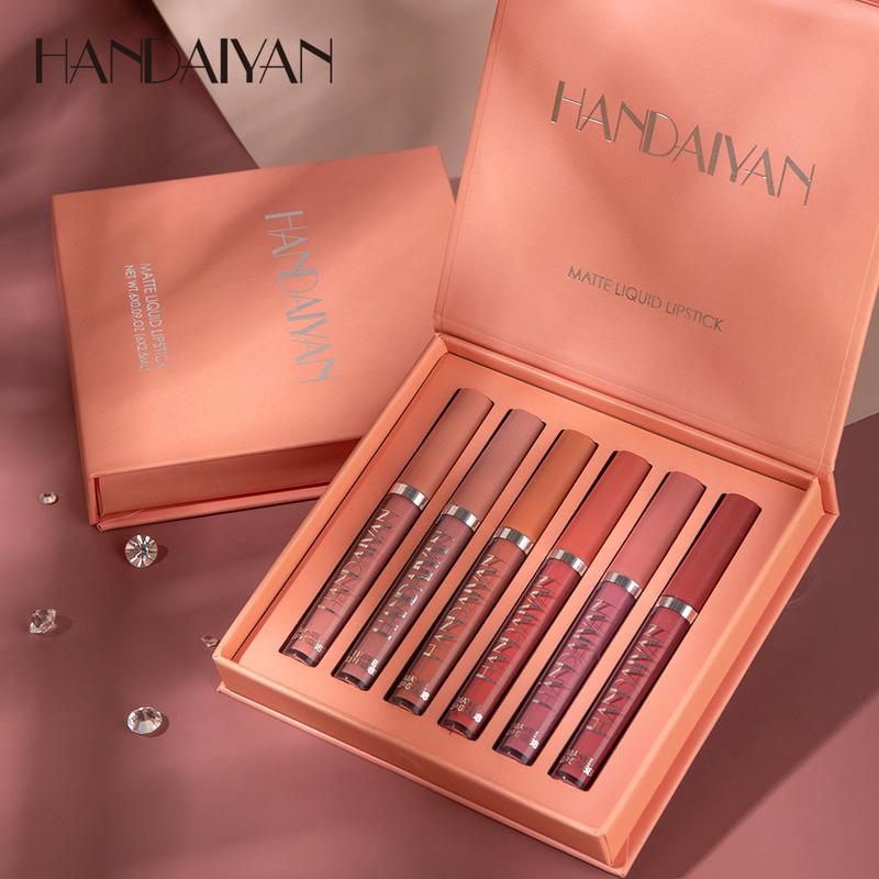 HANDAIYAN 6 Counts Matte Liquid Lipstick Set Lip Stain Makeup, Long Lasting High Pigmented Nude Waterproof Non-Stick Cup Lip Gloss Kit for Girls Women Make up Gift Set