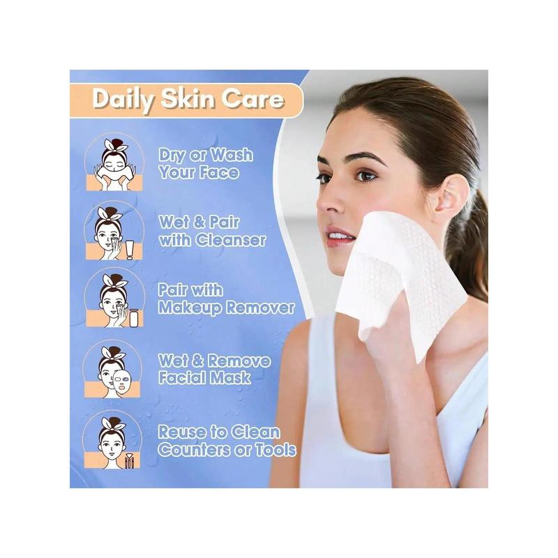 4 Packs Disposable Face Towel,Facial Cotton Tissue,Disposable Makeup Remover Wipes,Dry Wet Use,Lint-Free Cotton Tissues