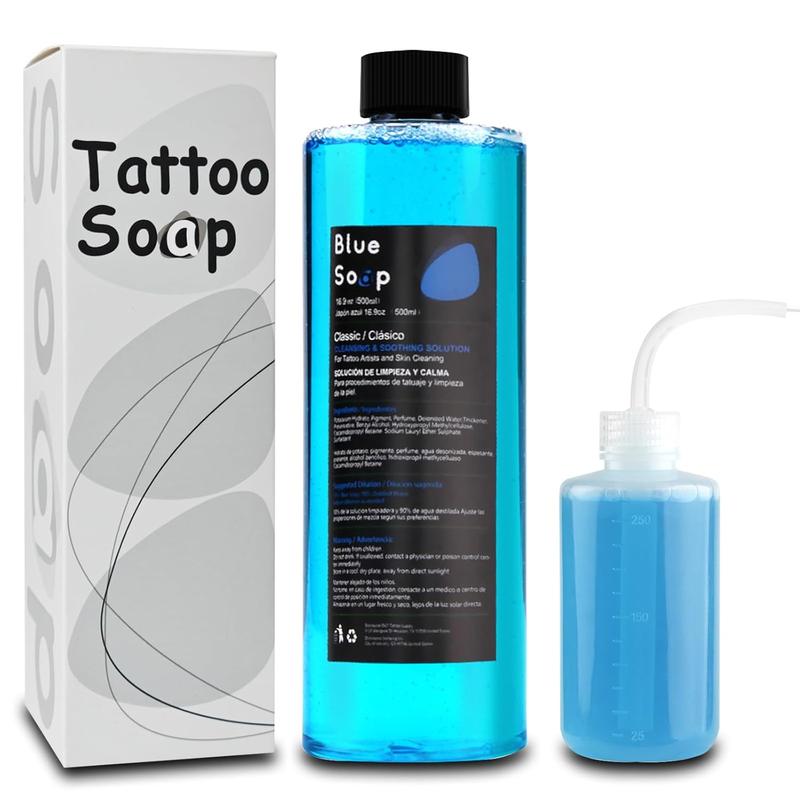 Tattoo Soap Ultra-Concentrated Blue Soap 16.9oz(500ml) 1:10 Dilution, Prep Wash with 8oz Squeeze Bottle, Tattoo Soap Tattoo Supplies for Tattoos Piercings, Clean Skin Equipment