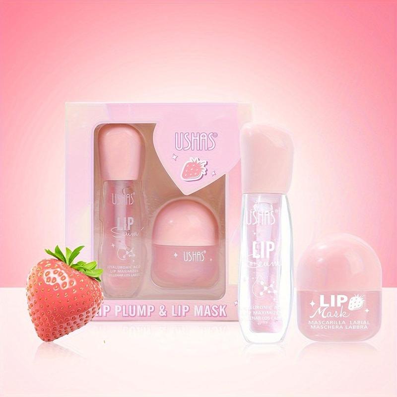 Fruit Flavor Lip Gloss & Lip Mask Set, 2 Counts set Moisturizing Lip Mask & Lip Gloss, Glossy Lip Glaze Stick, Plumping Lip Oil Lip Stick for Girls & Women