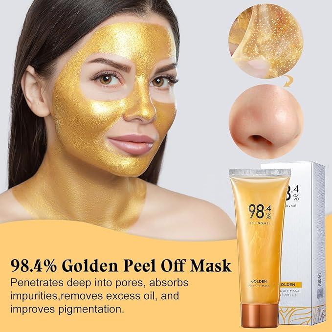 98.4% Gold Mask for Skin Moisturizing and Deep Cleansing-Tear-Off Mask with Gold  Facial Skincare Skin Repair Comfort Christmas Gift Moisturizing Mask