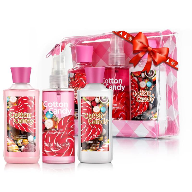 Cotton Candy Bath & Body Travel Kit, 3 Fl Oz, Ideal Skincare Gift Home Spa Set, Includes Shower Gel, Body Lotion and Fragrance Mist, Christmas Gifts for Your Family and Friends