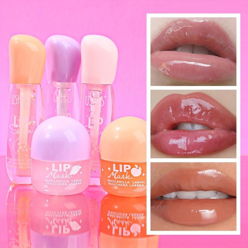 Fruit Flavor Lip Gloss & Lip Mask Set, 2 Counts set Moisturizing Lip Mask & Lip Gloss, Glossy Lip Glaze Stick, Plumping Lip Oil Lip Stick for Girls & Women