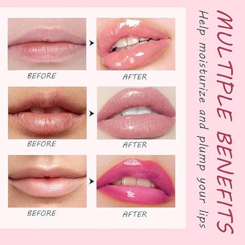 Lip Plumper Gloss Booster 3 Colors Set,Natural Pout Lip Plumping Oil and Lip Care Serum Enhancer Lifter Gloss for Fuller Moisturizing Hydrating&Reduce Fine Lines Nourishing Lips Mask Makeup