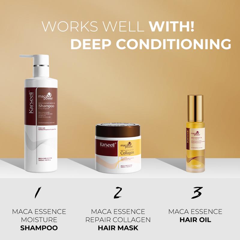 Karseell Collagen Hair Treatment Deep Repair Conditioning, Hair mask Shampoo and Argan Oil Set for Dry Damaged Hair All Hair Types 16.9floz + 16.9floz + 1.69floz