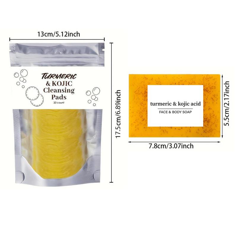 Turmeric Facial Cleansing Set, 2 Counts Turmeric Lemon Cleansing Soaps & 1 Pack Facial Cleansing Pads, Facial Skin Care Kit for Women & Men, Christmas Gift