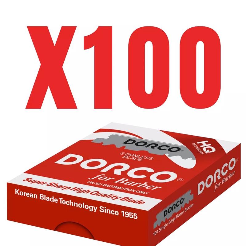 100 DORCO RED Single Edge Half Pre cut Pre snipped Shaving Razor Blades For Professional Barbers for beard lineup hair design nape neck cleaning