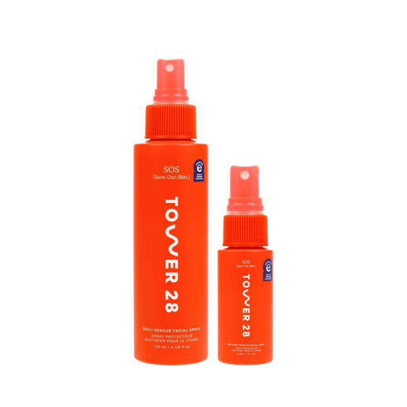 Tower 28 SOS Spray Duo, Full Size SOS Spray with Travel Size Bundle, Travel SOS Spray Set Skincare Daily Facial Moisturizers