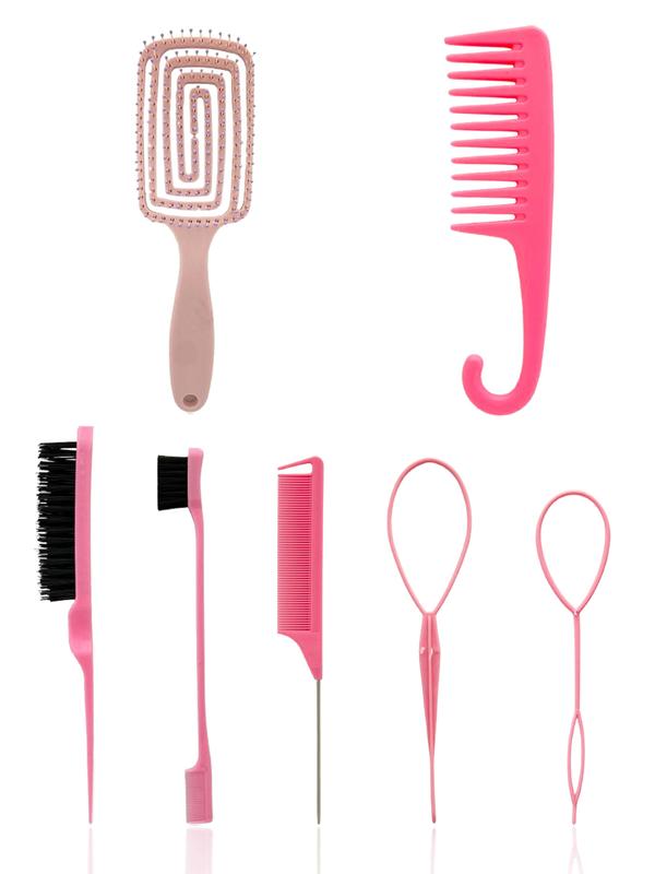 Solid Color Hair Accessory Tool Set, Including Air Cushion Comb, Wide Tooth Hook Comb, Three-row Brush, Pointed Tail Comb, Professional Hair Accessory Tool Set