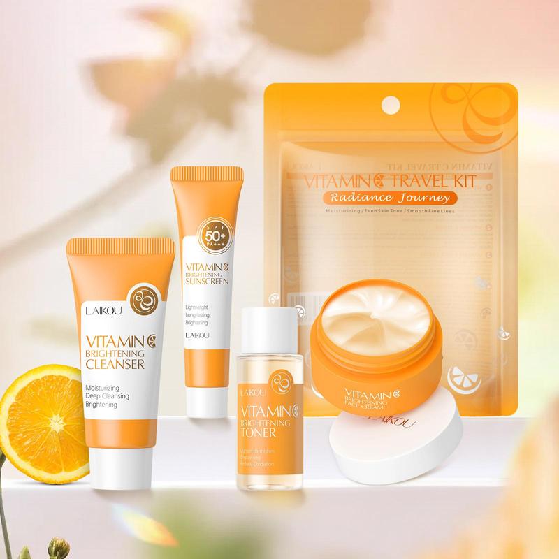 Vitamin C Skin Care Kit, 4 Counts set Cleanser & Toner & Face Cream & Sun Light Protection Cream, Skin Care Products for Women & Men Travel Use