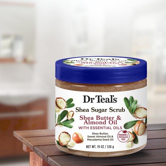 Dr Teal's Shea Sugar Body Scrub with Shea Butter, Almond Oil and Essential Oils, 19 oz