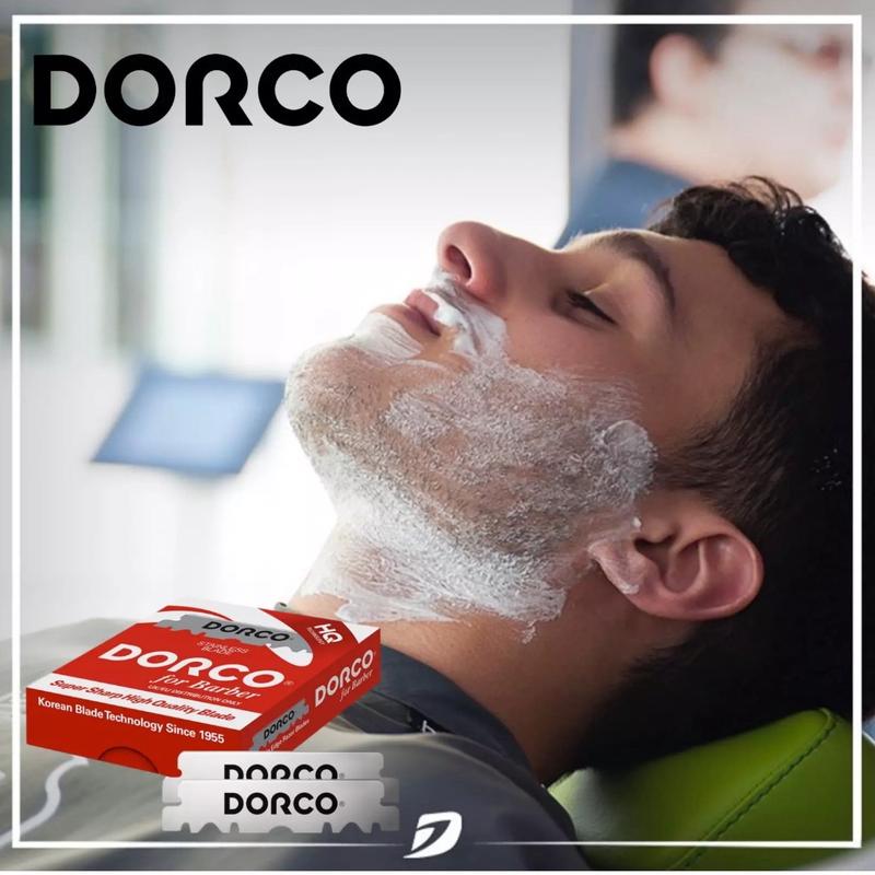 100 DORCO RED Single Edge Half Pre cut Pre snipped Shaving Razor Blades For Professional Barbers for beard lineup hair design nape neck cleaning