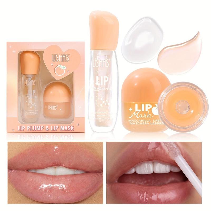 Fruit Flavor Lip Gloss & Lip Mask Set, 2 Counts set Moisturizing Lip Mask & Lip Gloss, Glossy Lip Glaze Stick, Plumping Lip Oil Lip Stick for Girls & Women