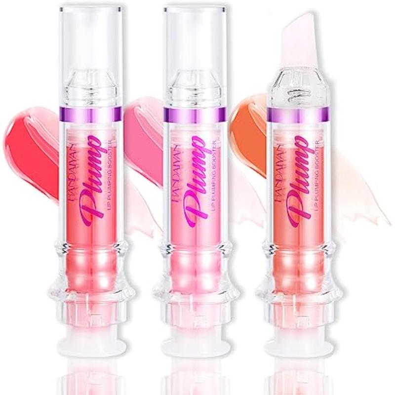 Lip Plumper Gloss Booster 3 Colors Set,Natural Pout Lip Plumping Oil and Lip Care Serum Enhancer Lifter Gloss for Fuller Moisturizing Hydrating&Reduce Fine Lines Nourishing Lips Mask Makeup