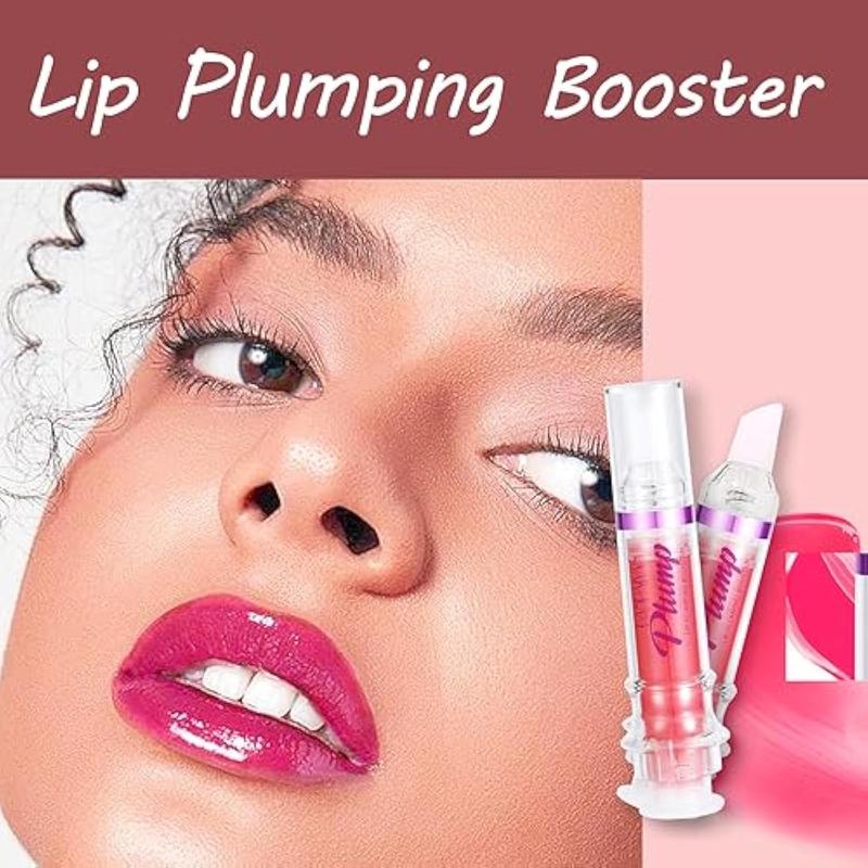 Lip Plumper Gloss Booster 3 Colors Set,Natural Pout Lip Plumping Oil and Lip Care Serum Enhancer Lifter Gloss for Fuller Moisturizing Hydrating&Reduce Fine Lines Nourishing Lips Mask Makeup