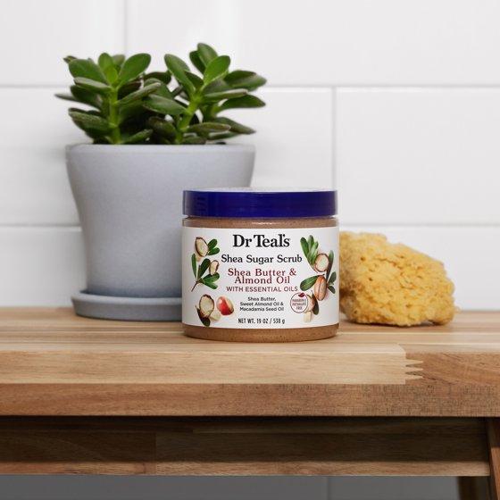 Dr Teal's Shea Sugar Body Scrub with Shea Butter, Almond Oil and Essential Oils, 19 oz