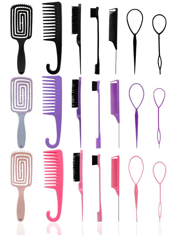 Solid Color Hair Accessory Tool Set, Including Air Cushion Comb, Wide Tooth Hook Comb, Three-row Brush, Pointed Tail Comb, Professional Hair Accessory Tool Set