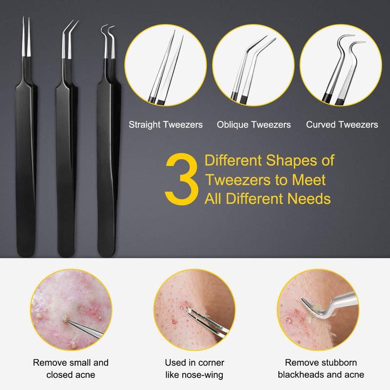 Professional Skincare Blackhead Remover Kit, 10pcs set Blackhead Extractor Kit for Women & Men, Pore Tweezer Removal Tools, Body Care Products