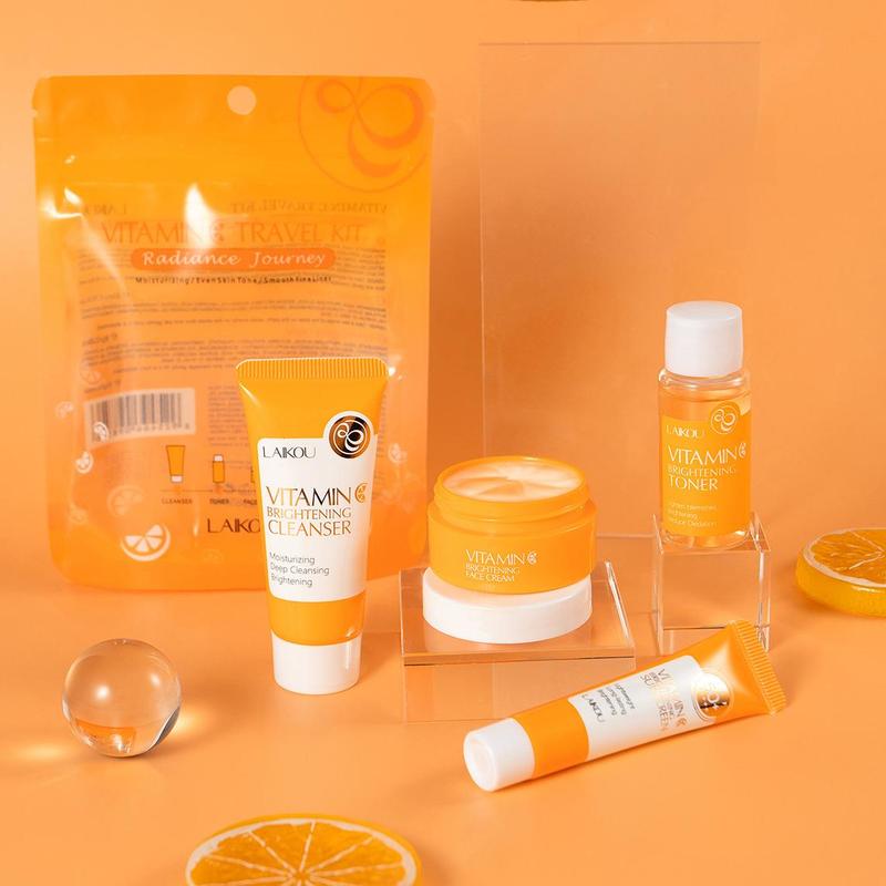 Vitamin C Skin Care Kit, 4 Counts set Cleanser & Toner & Face Cream & Sun Light Protection Cream, Skin Care Products for Women & Men Travel Use