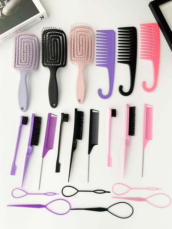 Solid Color Hair Accessory Tool Set, Including Air Cushion Comb, Wide Tooth Hook Comb, Three-row Brush, Pointed Tail Comb, Professional Hair Accessory Tool Set