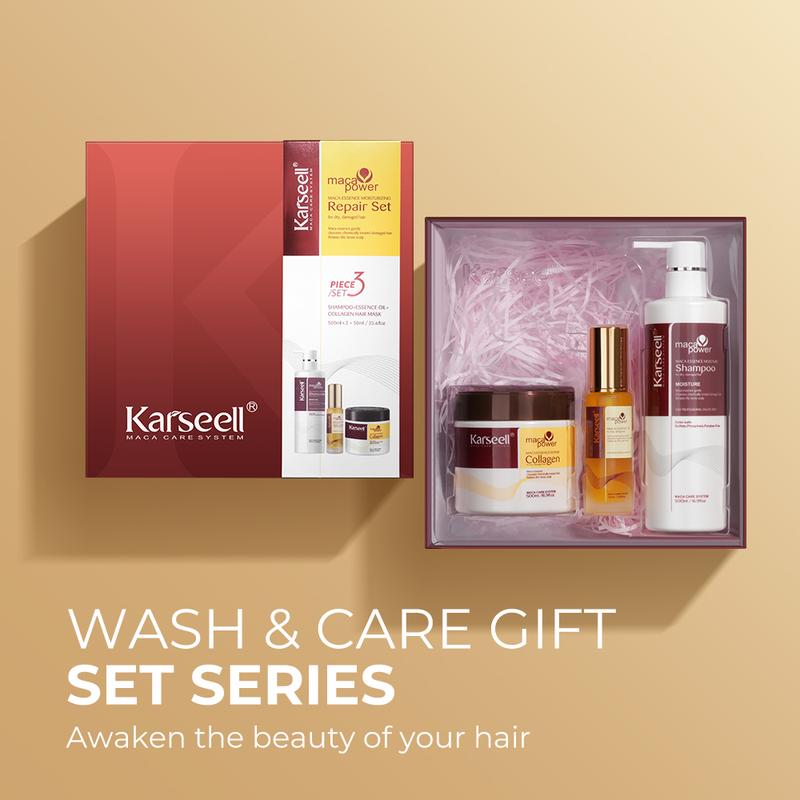 Karseell Collagen Hair Treatment Deep Repair Conditioning, Hair mask Shampoo and Argan Oil Set for Dry Damaged Hair All Hair Types 16.9floz + 16.9floz + 1.69floz