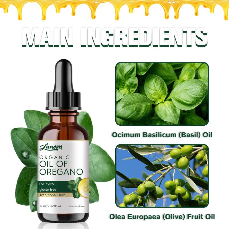 LUNOON Organic Oregano Oil, Deeply Hydrating and Nourishing,60ml Oregano Oil, Gentle Drops Oregano oil drops