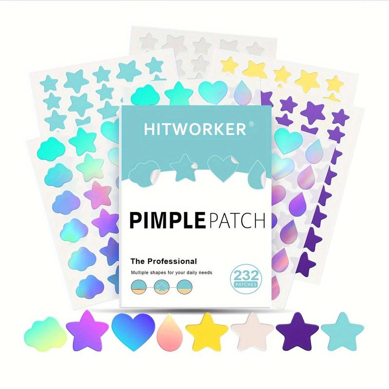 Colorful Mixed Shape Invisible Acne Patches, 232pcs box Cute Star Cloud Heart Pattern Acne Patches, Professional Skincare Products for Face & Body