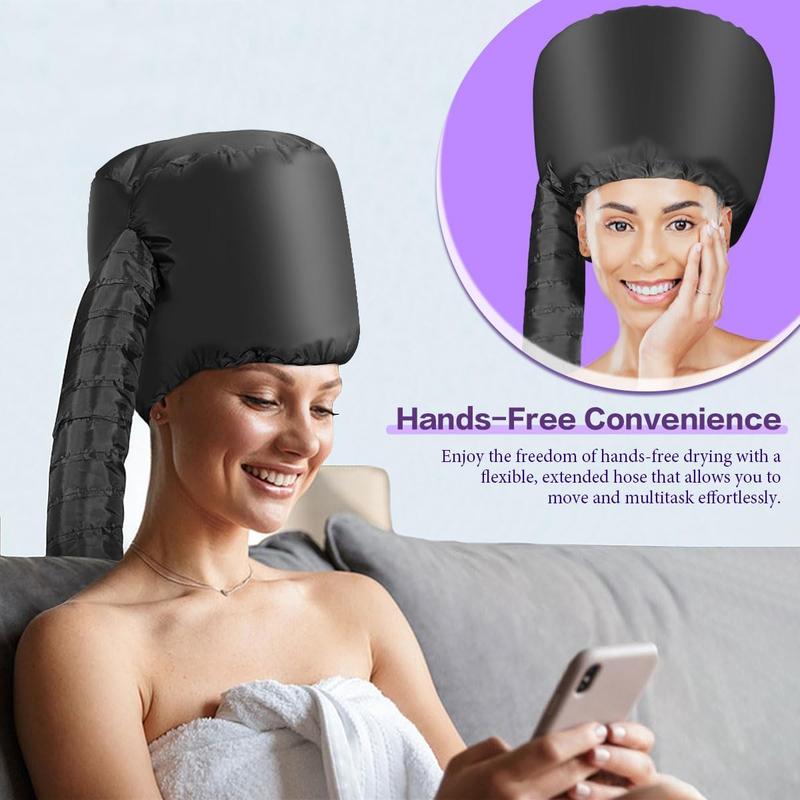 Hooded Hair Dryer Bonnet - Fast-Drying Bonnet Hair Dryer for Natural Hair, Deep Conditioning, Styling, & Curl Enhancing - Adjustable Fit, Heat Distribution, Portable & Lightweight for Travel(Black)